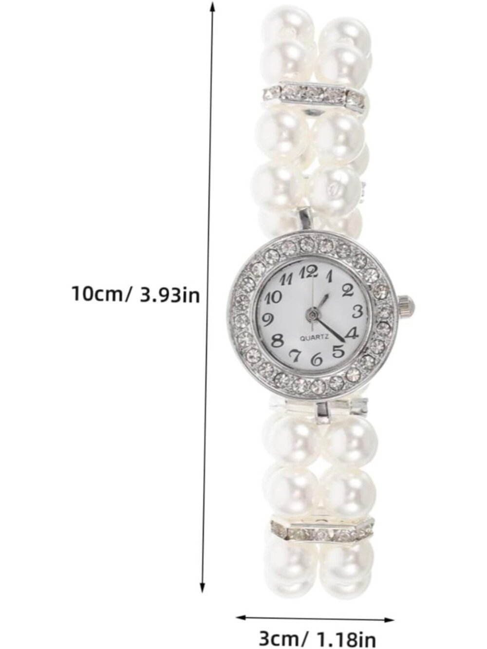 Women's Silver White Rhinestone Pearl Elegant Elastic Bangle Rhinestone Watches - Picture 2 of 6